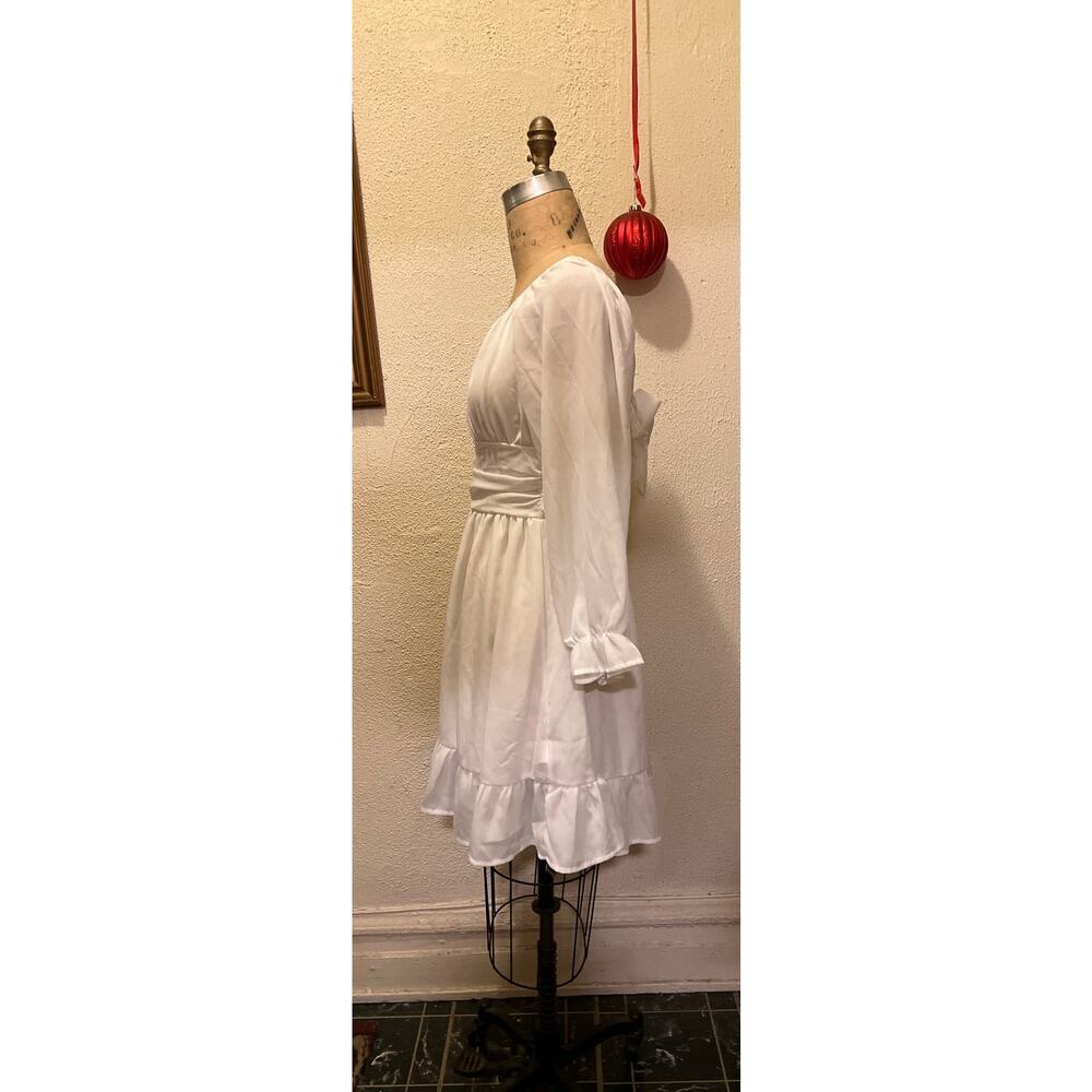 Zaful Square Neck Off the Shoulder Lantern Sleeve Tie Back Dress NWT Size 6 - Picture 7 of 14